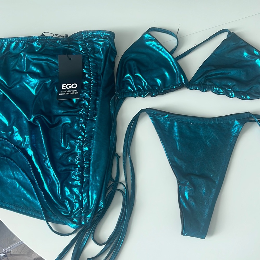 New ego official metallic bikini set with skirt
